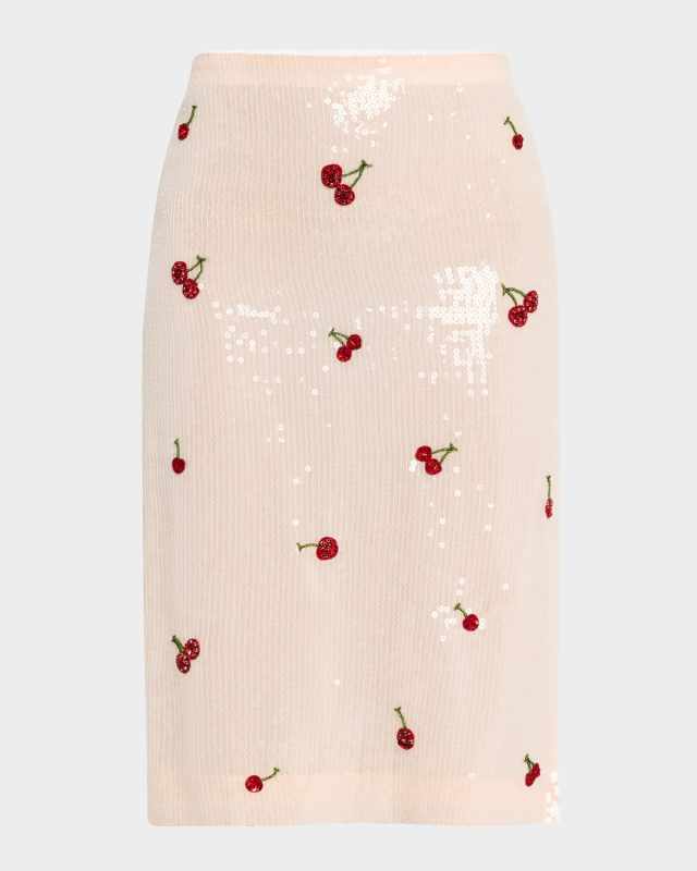 Cherry Sequined Midi Skirt